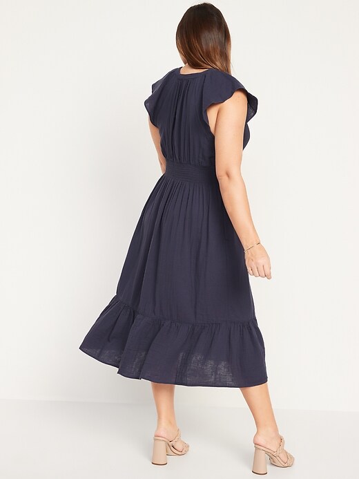 Waist-Defined Flutter-Sleeve Smocked Midi Dress for Women | Old Navy