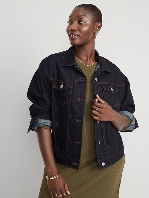 Image number 5 showing, Oversized Puff-Sleeve Non-Stretch Jean Jacket for Women