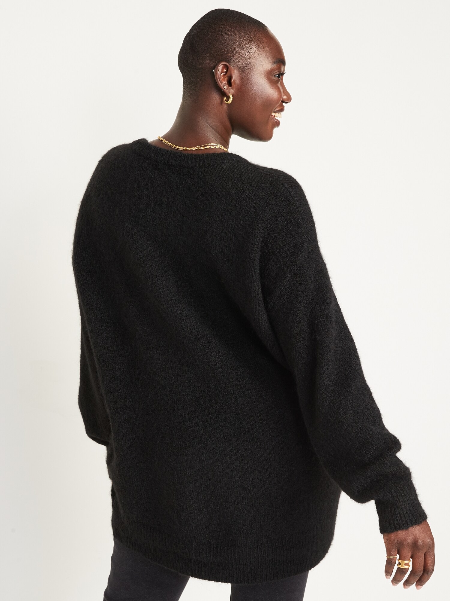 Cozy Plush-Yarn Cocoon Tunic Sweater 