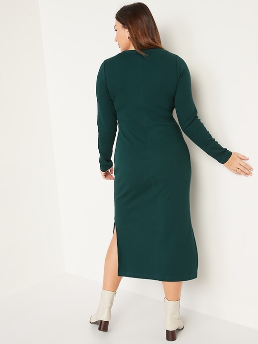 Image number 6 showing, Rib-Knit Henley Midi Dress