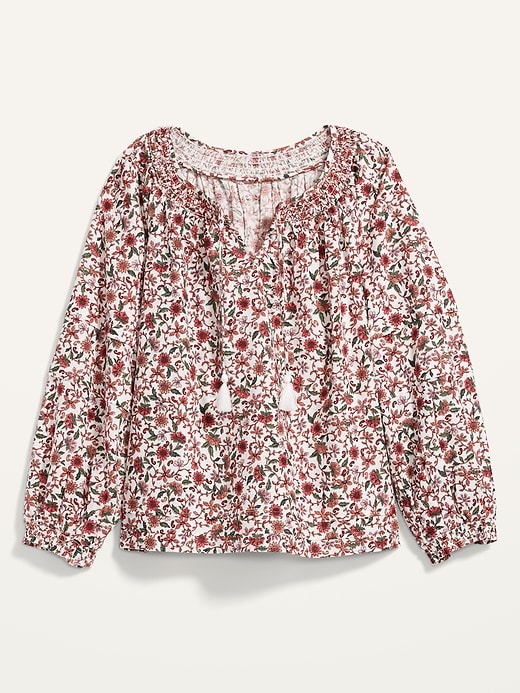 Image number 4 showing, Puff-Sleeve Floral Smocked Poet Swing Blouse for Women