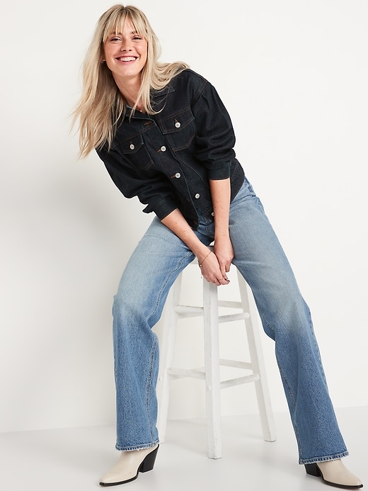 Image number 3 showing, Oversized Puff-Sleeve Non-Stretch Jean Jacket for Women