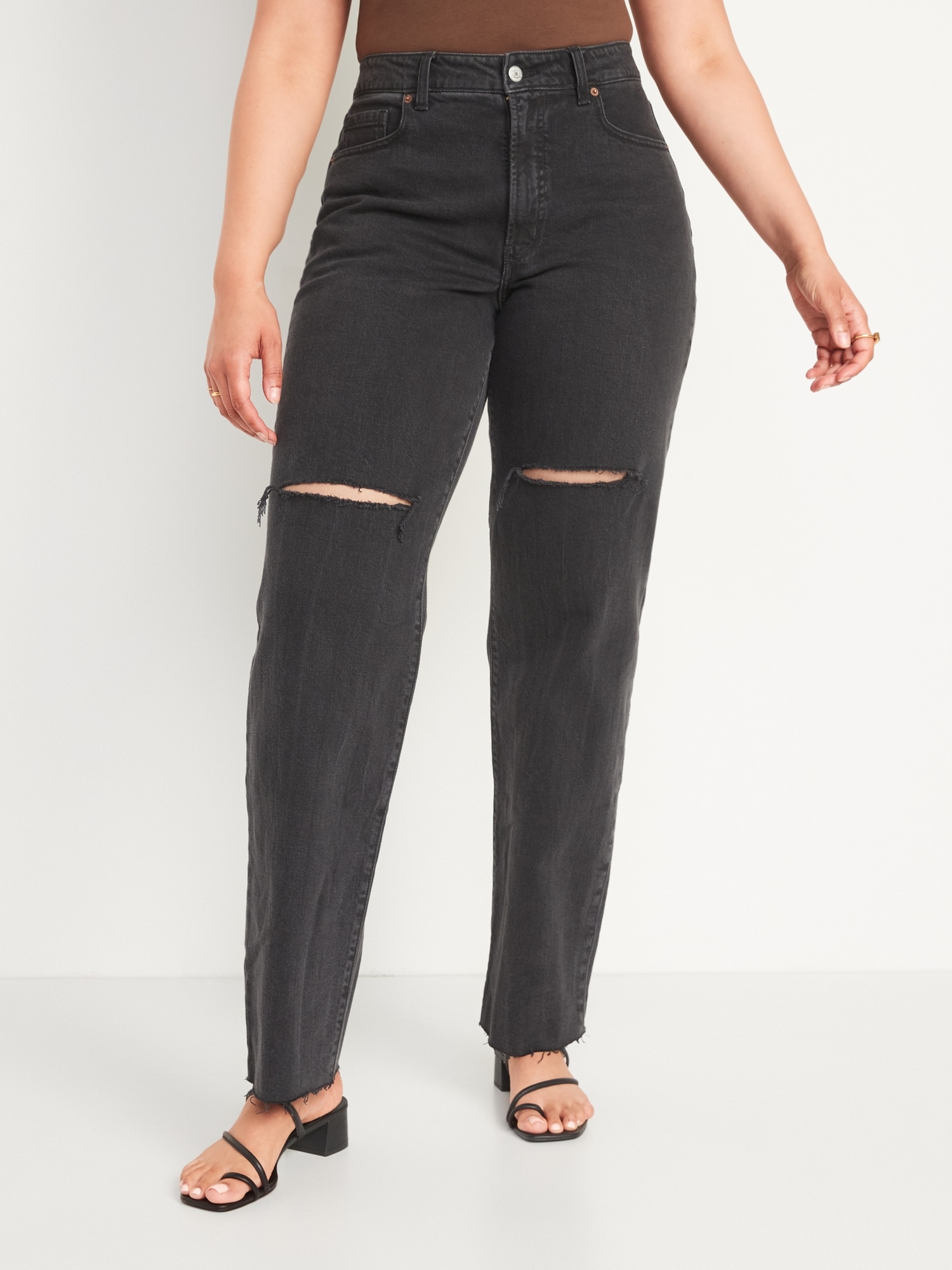 High-Waisted OG Loose Black Ripped Cut-Off Jeans for Women