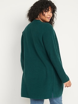 Textured Shaker-Stitch Longline Open-Front Cardigan Sweater for