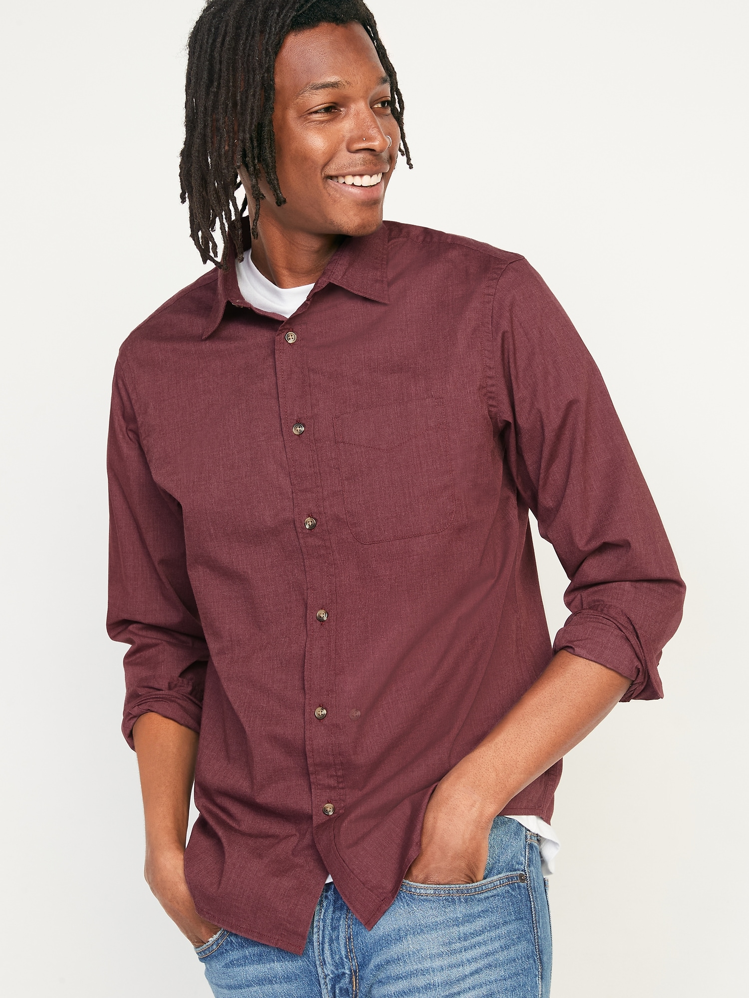 Old Navy Regular-Fit Built-In Flex Everyday Shirt red. 1