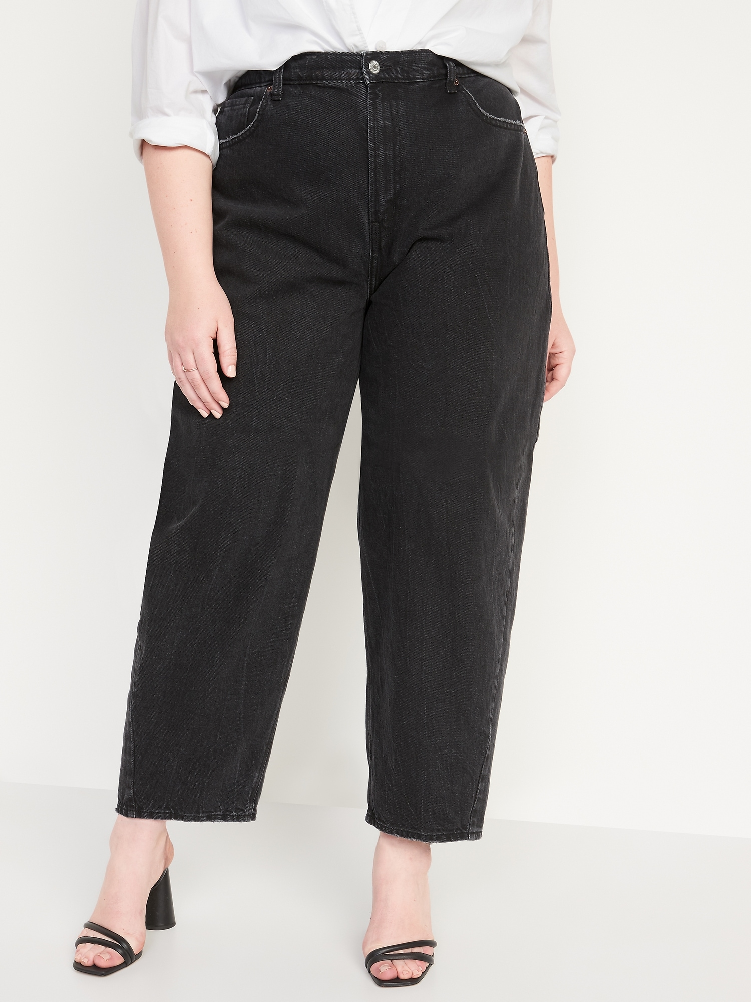 Extra High Waisted Balloon Non Stretch Black Ankle Jeans For Women
