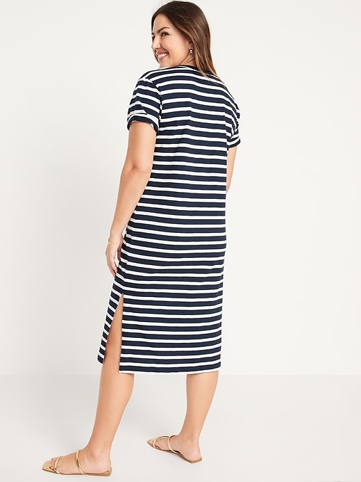 Image number 6 showing, Short-Sleeve Striped Henley Midi Shift Dress for Women