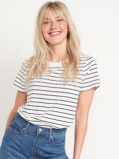 Striped EveryWear Slub-Knit Short-Sleeve T-Shirt for Women