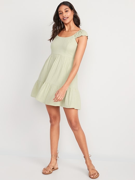 Image number 1 showing, Fit & Flare Puff-Sleeve Mini Dress