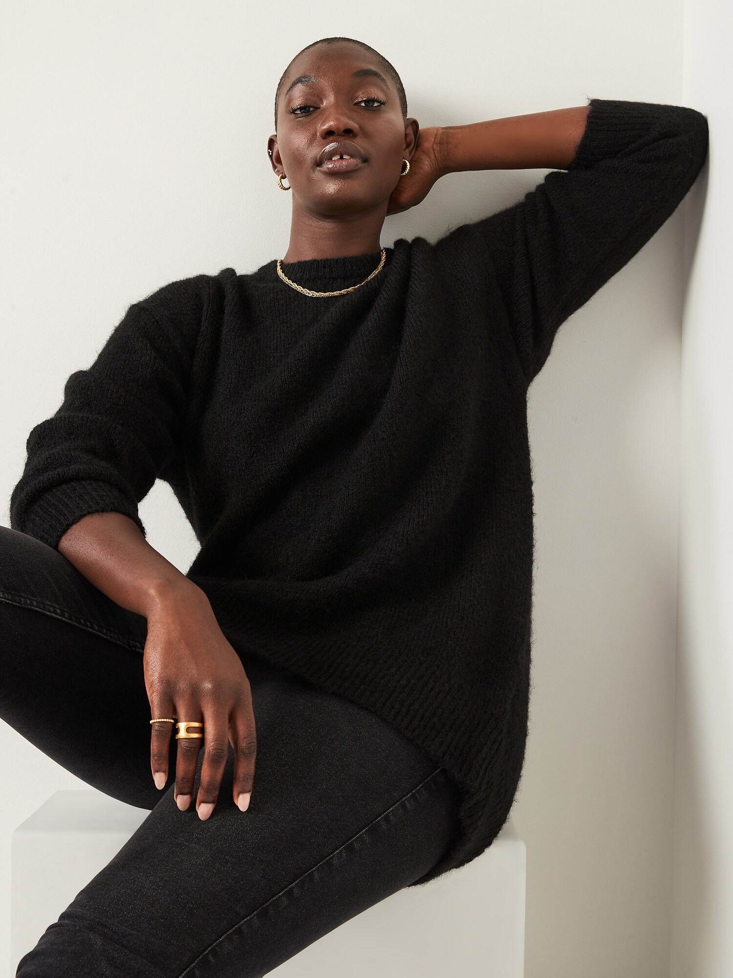 Cozy Plush-Yarn Cocoon Tunic Sweater 
