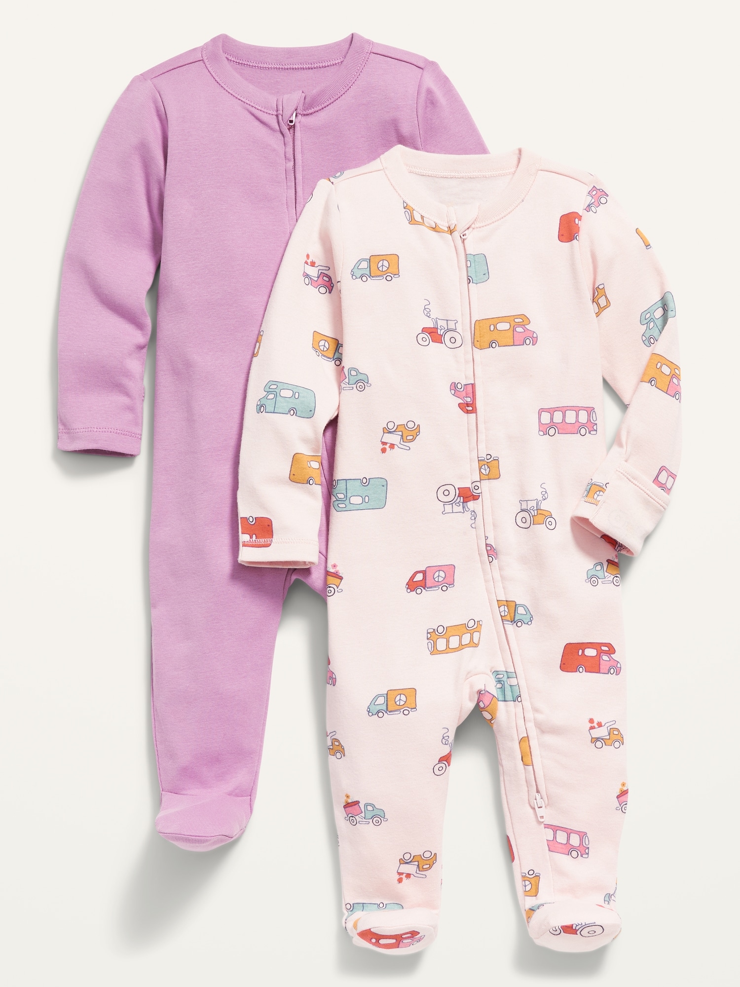 Unisex Sleep & Play 2-Way-Zip Footed One-Piece 2-Pack for Baby