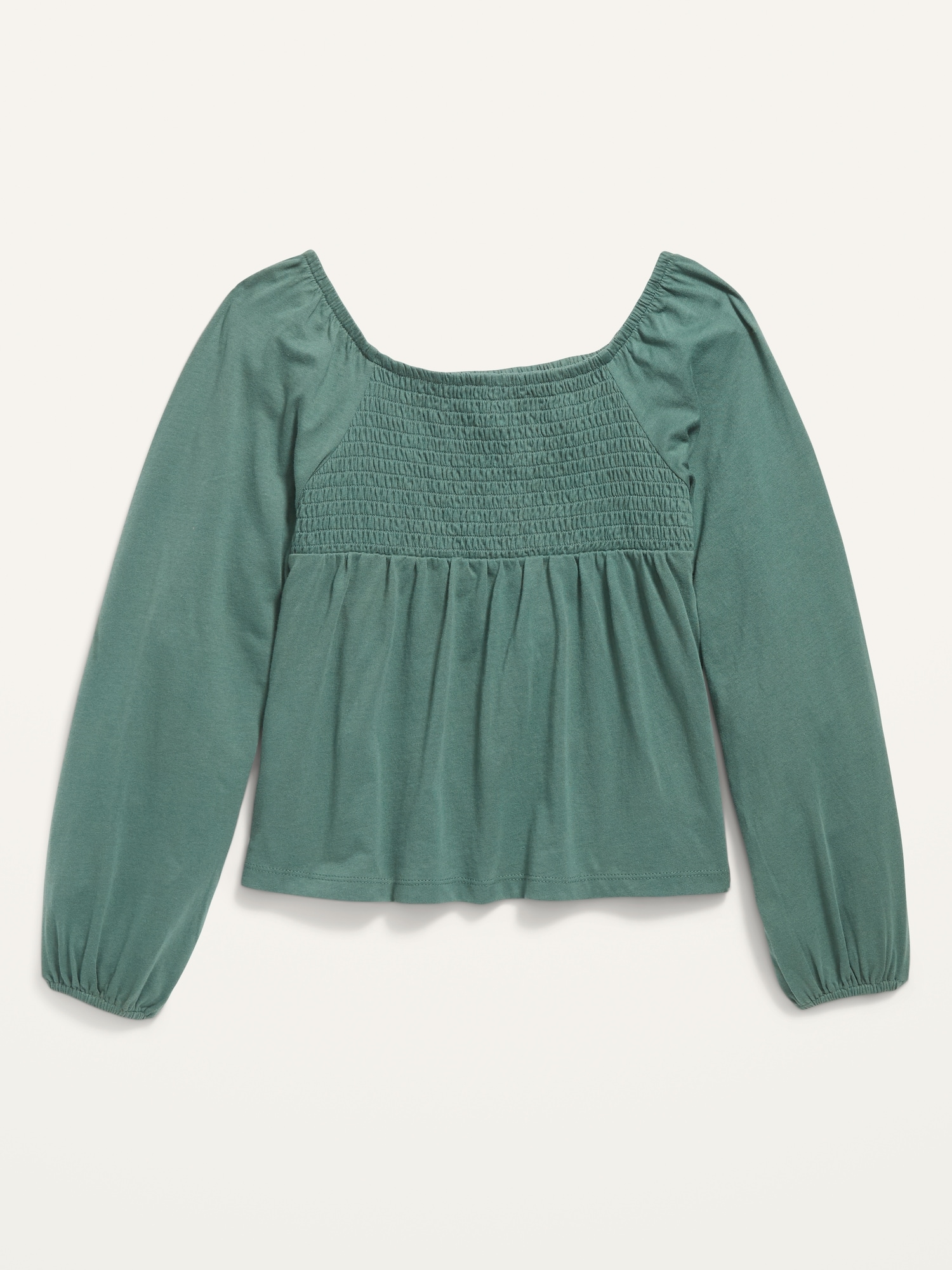 Old Navy Smocked Jersey Long-Sleeve Top for Girls green. 1