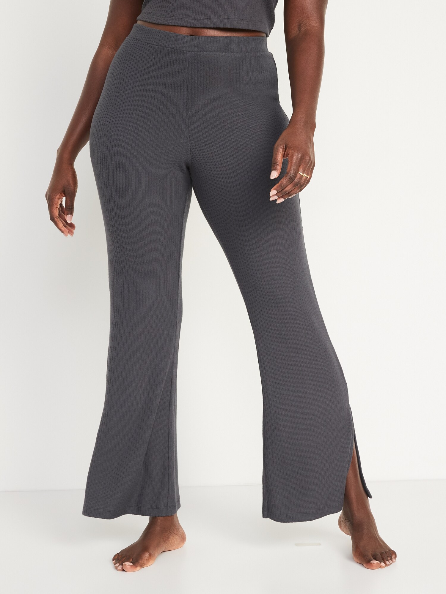 High-Waisted Rib-Knit Split Flare Lounge Pants for Women | Old Navy