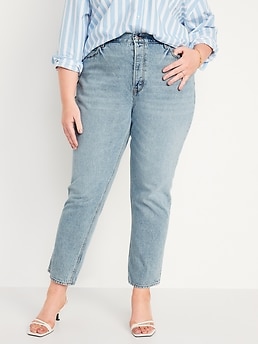 High-Waisted Button-Fly Slouchy Straight Cropped Non-Stretch Jeans for Women