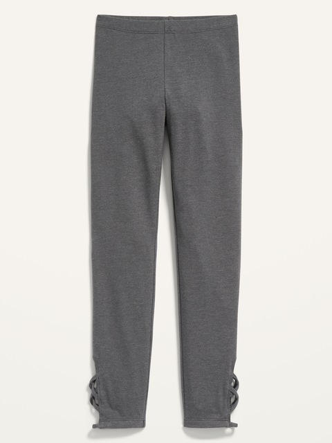 Built-In Tough Full-Length Lattice-Hem Leggings for Girls