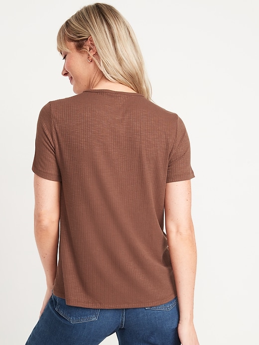 Image number 2 showing, Short-Sleeve Luxe Crew-Neck Rib-Knit T-Shirt for Women