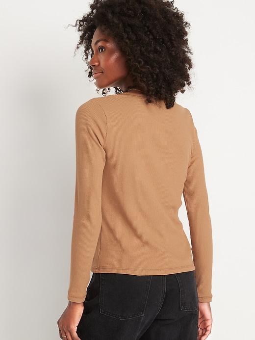Image number 2 showing, Fitted Long-Sleeve Rib-Knit Henley Top for Women