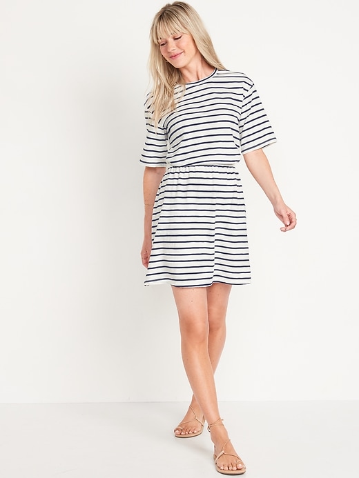 Image number 1 showing, Waist-Defined Striped Mini Dress for Women