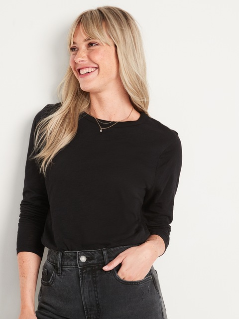 T-shirt passe-partout en tricot flammé à manches longues pour Femme