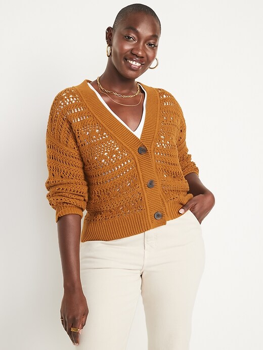Cropped Open-Knit Cardigan for Women