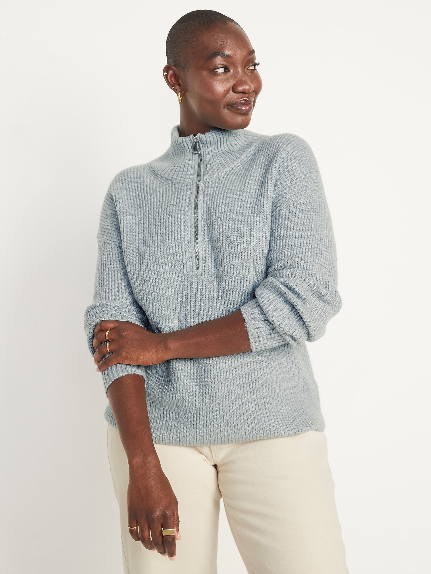 Rib-Knit Quarter-Zip Sweater for Women