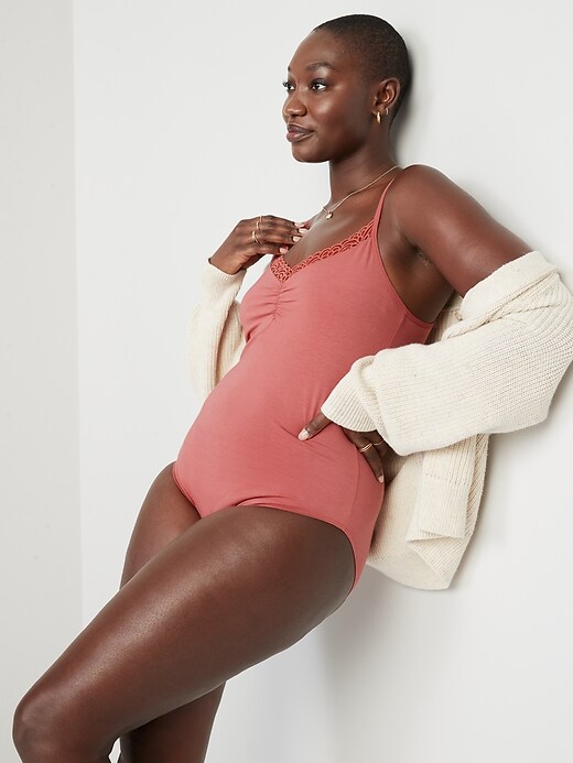Image number 3 showing, Lace-Trimmed Supima® Cotton-Blend Cheeky Bodysuit