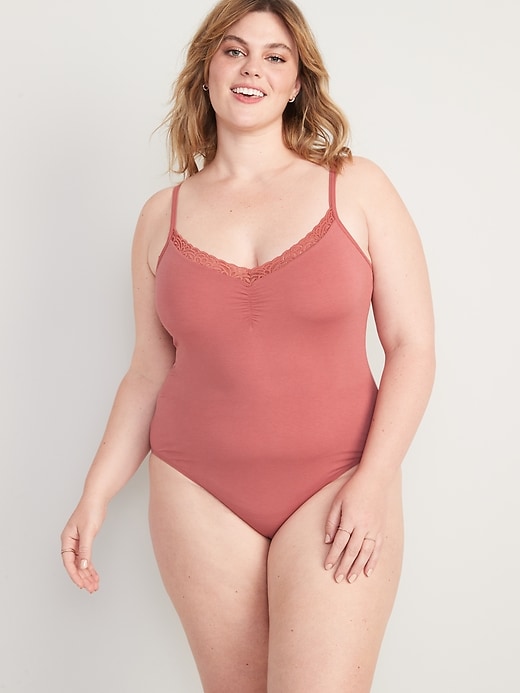 Image number 7 showing, Lace-Trimmed Supima® Cotton-Blend Cheeky Bodysuit