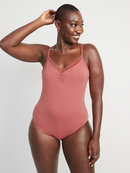 Image number 5 showing, Lace-Trimmed Supima® Cotton-Blend Cheeky Bodysuit