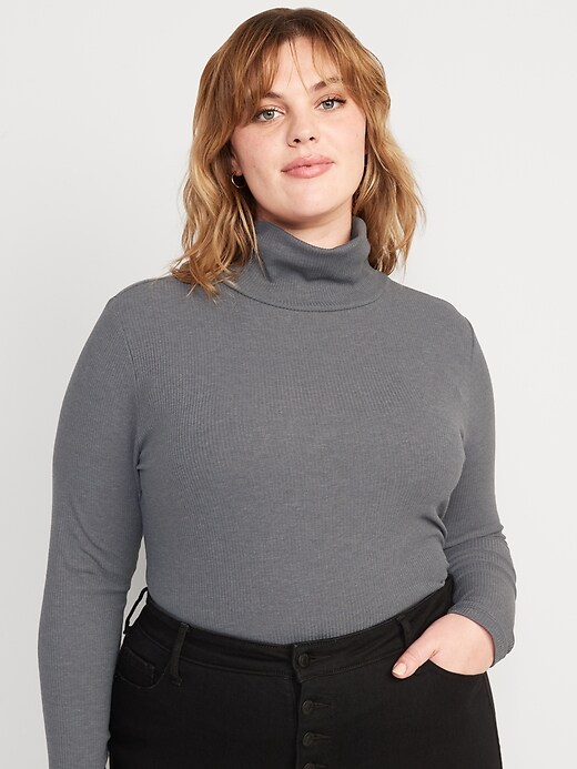 SKY AND SPARROW Rib Black Womens Turtleneck Top