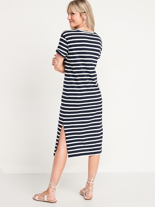 Image number 2 showing, Short-Sleeve Striped Henley Midi Shift Dress for Women