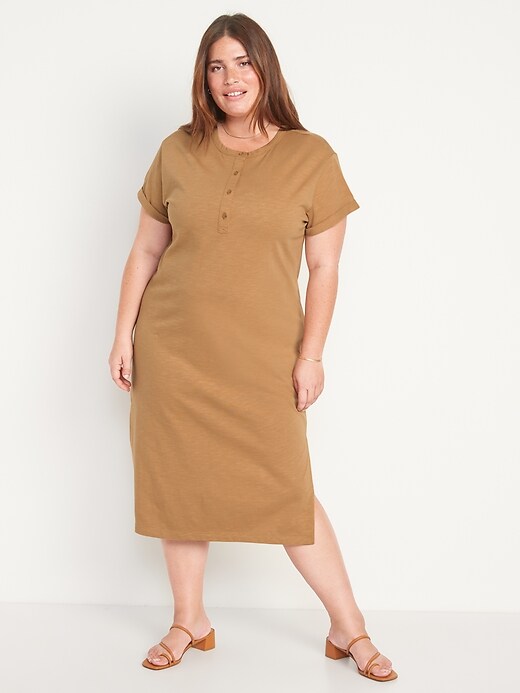 Image number 7 showing, Short-Sleeve Henley T-Shirt Midi Shift Dress for Women