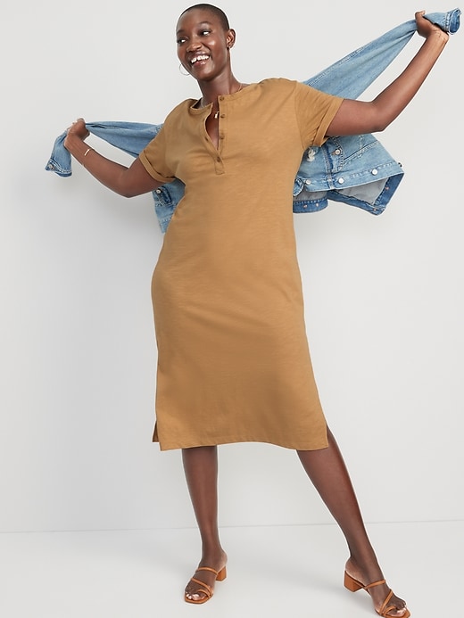 Image number 3 showing, Short-Sleeve Henley T-Shirt Midi Shift Dress for Women