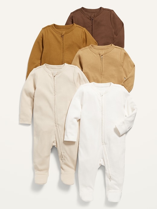 View large product image 1 of 1. Unisex 2-Way-Zip Sleep & Play Footed One-Piece 5-Pack for Baby