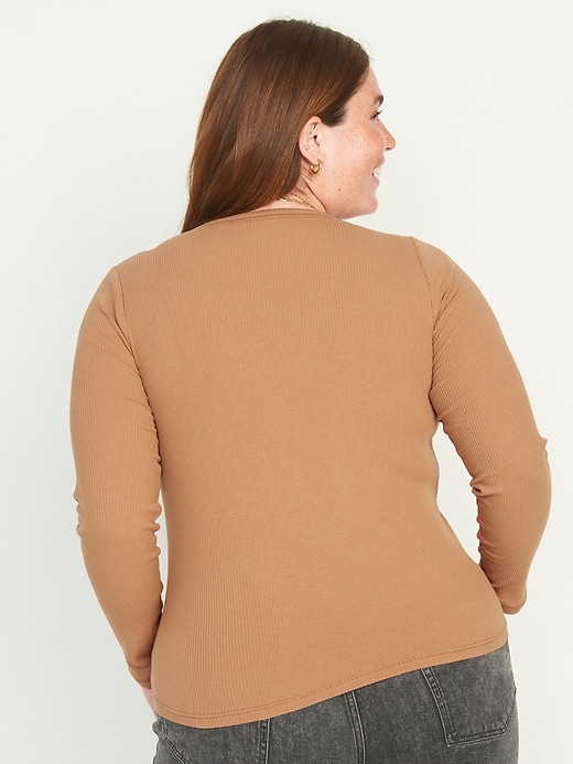 Image number 8 showing, Fitted Long-Sleeve Rib-Knit Henley Top for Women