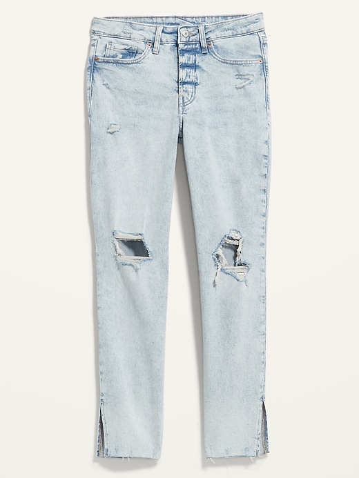Image number 4 showing, High-Waisted Button-Fly OG Straight Ripped Side-Slit Jeans for Women