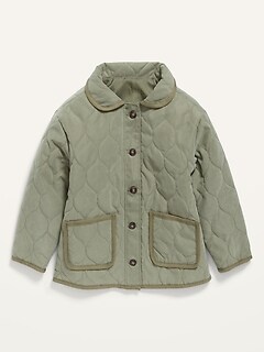 Water-Resistant Button-Front Quilted Jacket for Toddler Girls