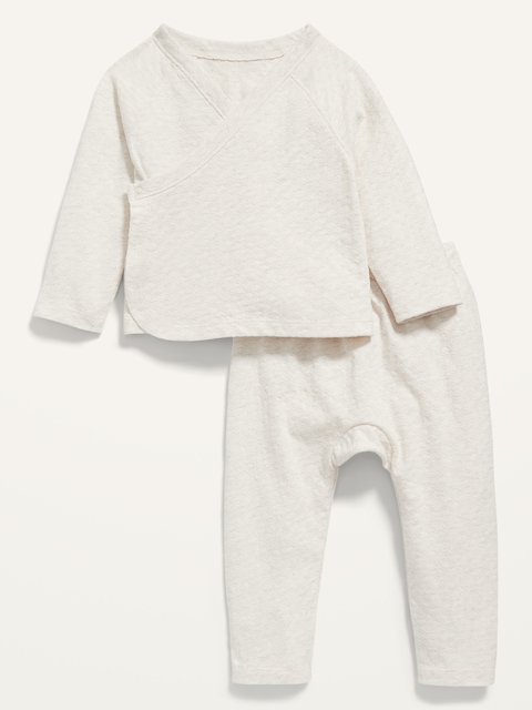 Unisex Kimono Top and Convertible Footed Leggings Layette Set for Baby