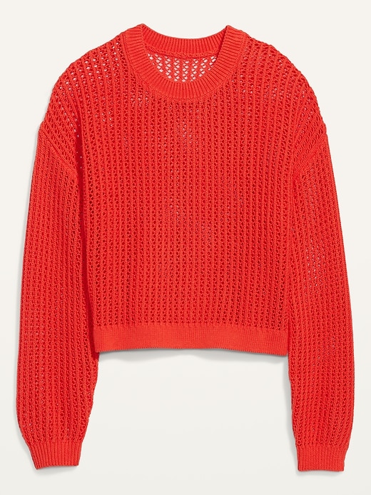 Image number 4 showing, Long-Sleeve Cropped Crochet Sweater for Women