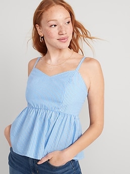 Striped Smocked Babydoll Cami Swing Top for Women