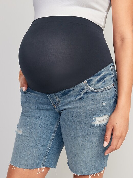 Maternity Full Panel O.G. Straight Ripped Jean Shorts 9 inch inseam Old Navy