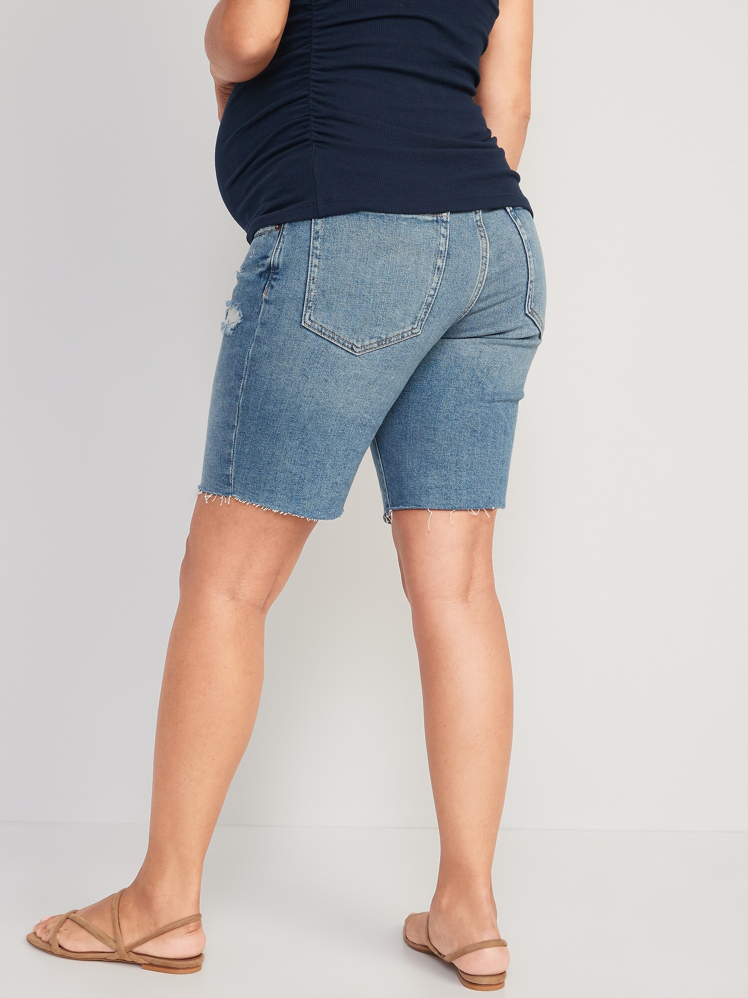 Maternity Full Panel O.G. Straight Ripped Jean Shorts 9 inch inseam Old Navy