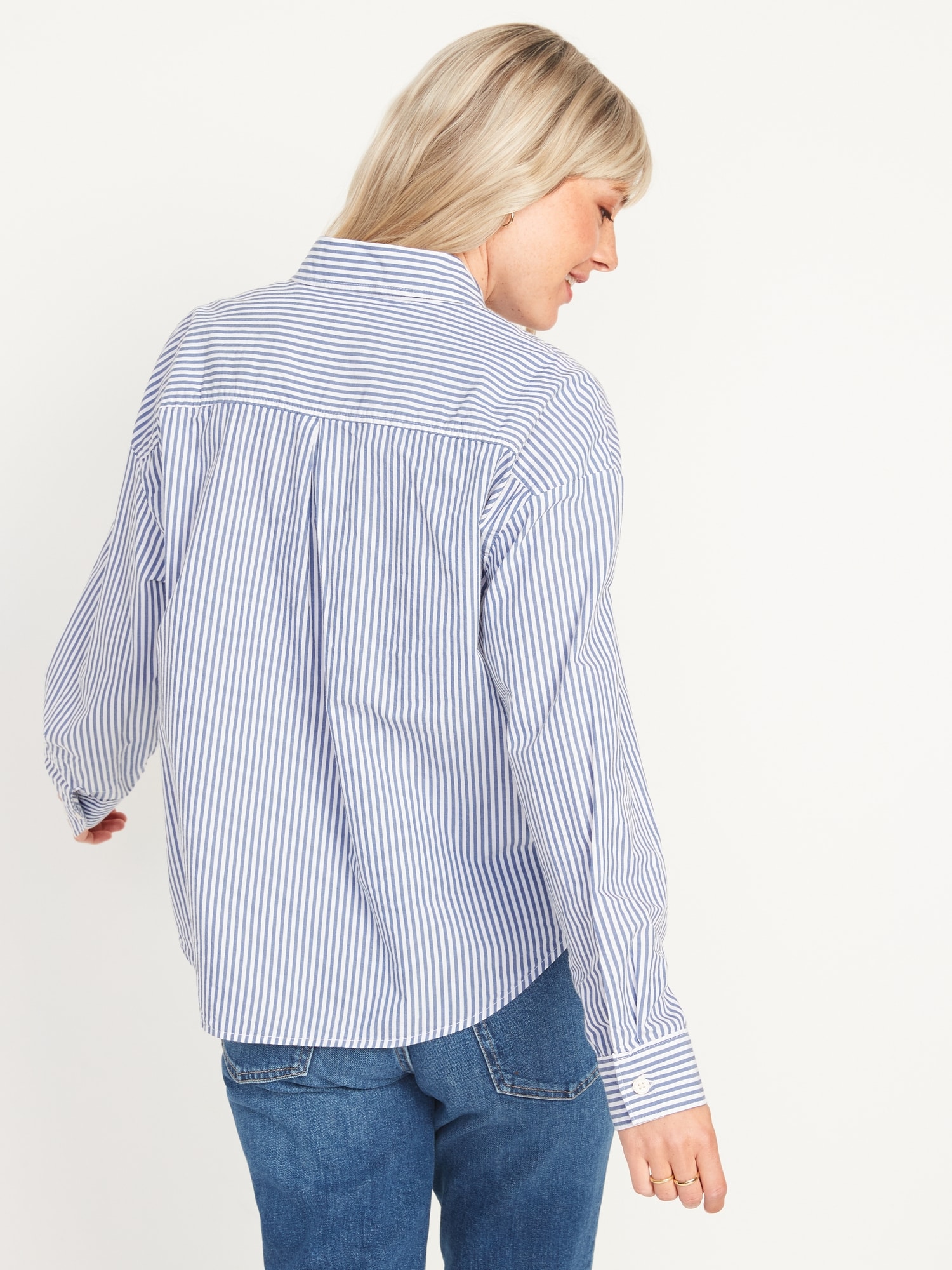 Long-Sleeve Oversized Cropped Striped 