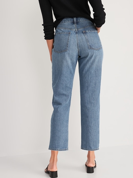 Image number 2 showing, High-Waisted Button-Fly Slouchy Straight Cropped Non-Stretch Cut-Off Jeans