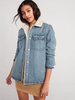 Sherpa-Lined Non-Stretch Jean Utility Shacket or Women