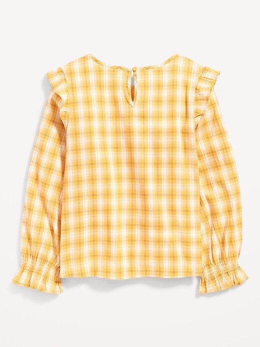 View large product image 2 of 2. Long-Sleeve Ruffle-Trim Smocked Top for Girls