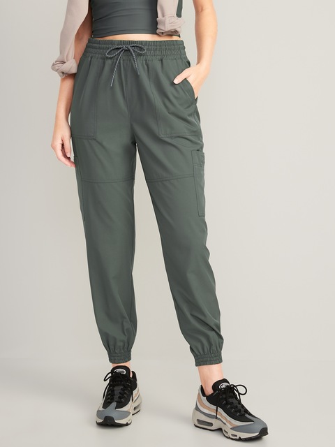 Extra High-Waisted StretchTech Cargo Jogger Pants - Green