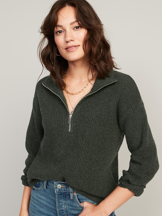 Image number 1 showing, Rib-Knit Quarter-Zip Sweater