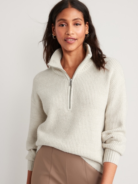 Rib-Knit Quarter-Zip Sweater
