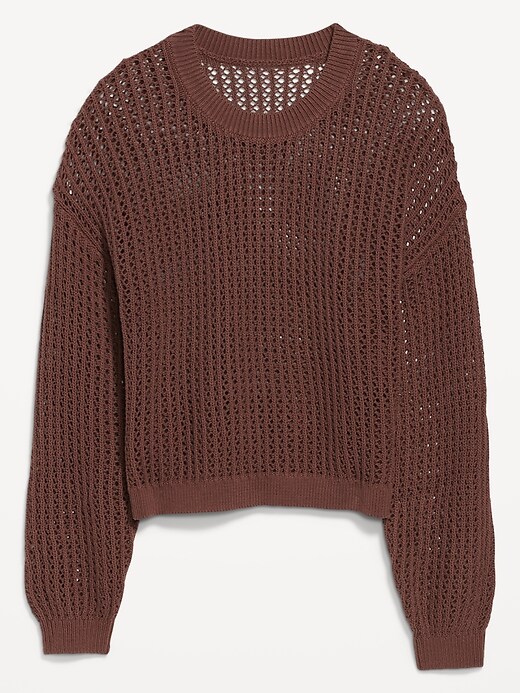 Old Navy Long-Sleeve Cropped Crochet Sweater for Women. 1