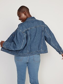 Tapered Puff-Sleeve Non-Stretch Jean Jacket for Women